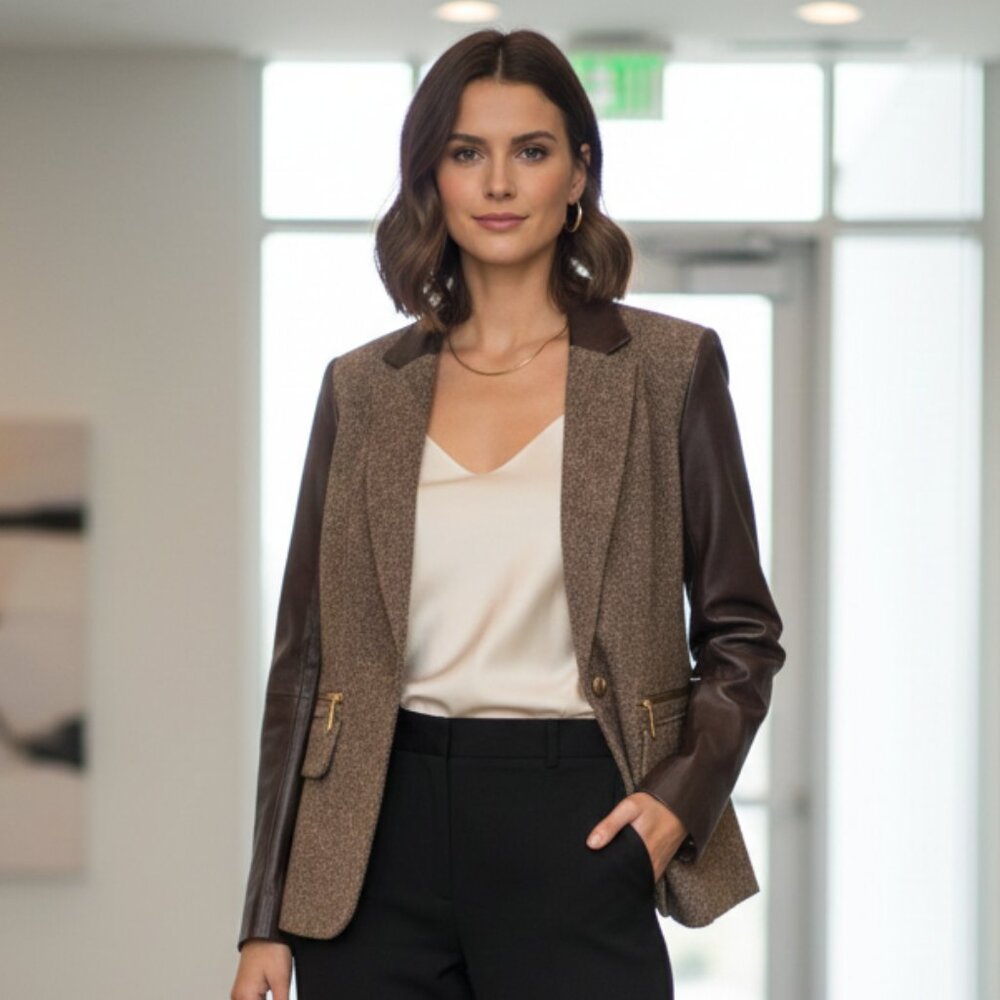 MICHAEL Michael Kors Tweed and Leather Blazer (NWOT)